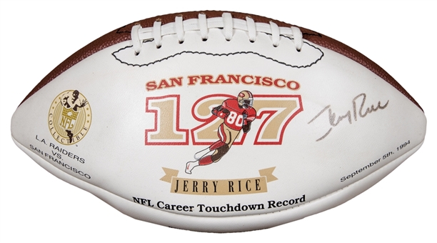 Jerry Rice Signed Commemorative 127 Career Touchdowns Football (JSA)